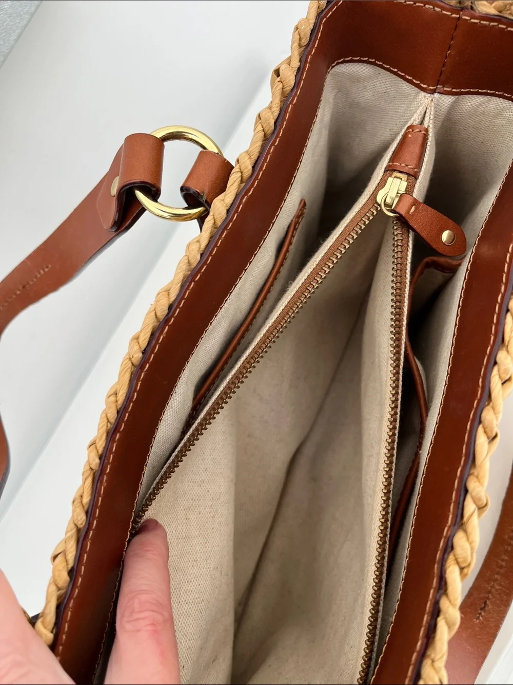 Michael Kors Santorini Leather Rafia Straw Woven Rectangular Straw Shoulder Bag